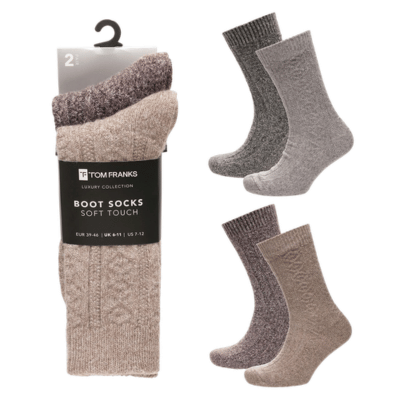 Mens 2 Pack Soft Touch Boot Socks