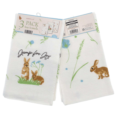 Jump for Joy Design 100% Cotton 3 Pack Velour Tea Towels