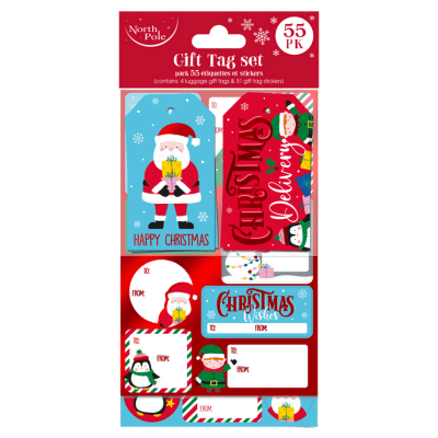 55 Pack Cute Christmas Tag And Sticker Set