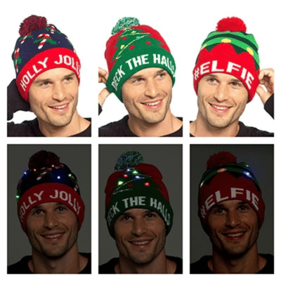 Adults Christmas Hat With LED Light & PomPom