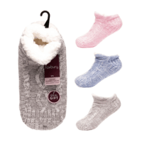 Ladies Melange Cable Footsies With Sherpa Lining