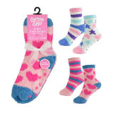 Girls Printed Cosy Socks With Gripper 2 Pack