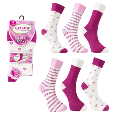 Ladies Flexi Top Socks 3 Pack - Cream Hearts