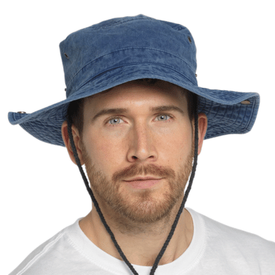 Mens Stone Washed Blue Safari Hat