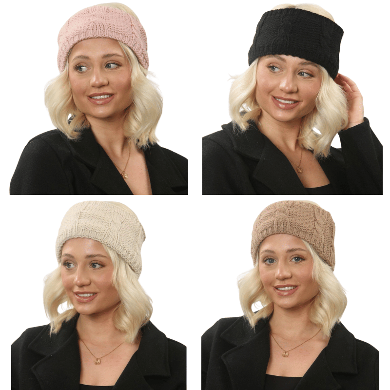 Ladies Heat Machine Cable Knit Sherpa Lined Headband