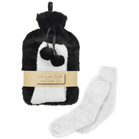 Plush Hot Water Bottle and Sock Gift Set Black