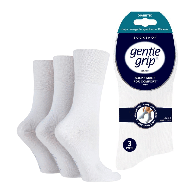 Ladies Diabetic Gentle Grip Socks White