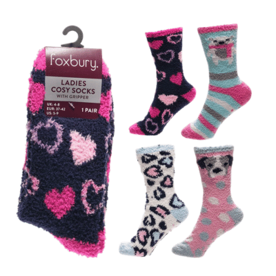 Ladies Cosy Socks With Gripper - Single Pair