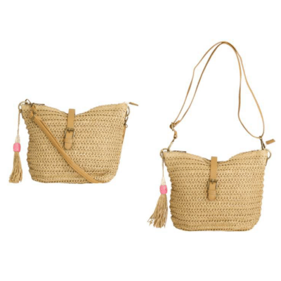 Textured Straw Crossbody Bag With Tassle & Magnetic Strap Closure