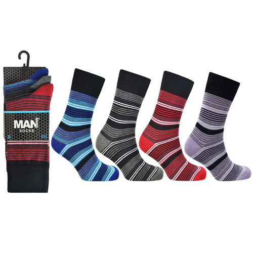 Mens 3 Pack Man Basic Stripe Socks