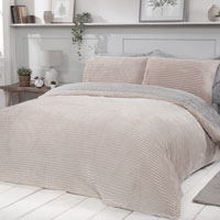 Cosy & Soft Ribbed Fleece Reversible Duvet Set Champagne/Grey