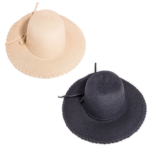 Ladies Wide Brim Straw Hat With Plait Edge