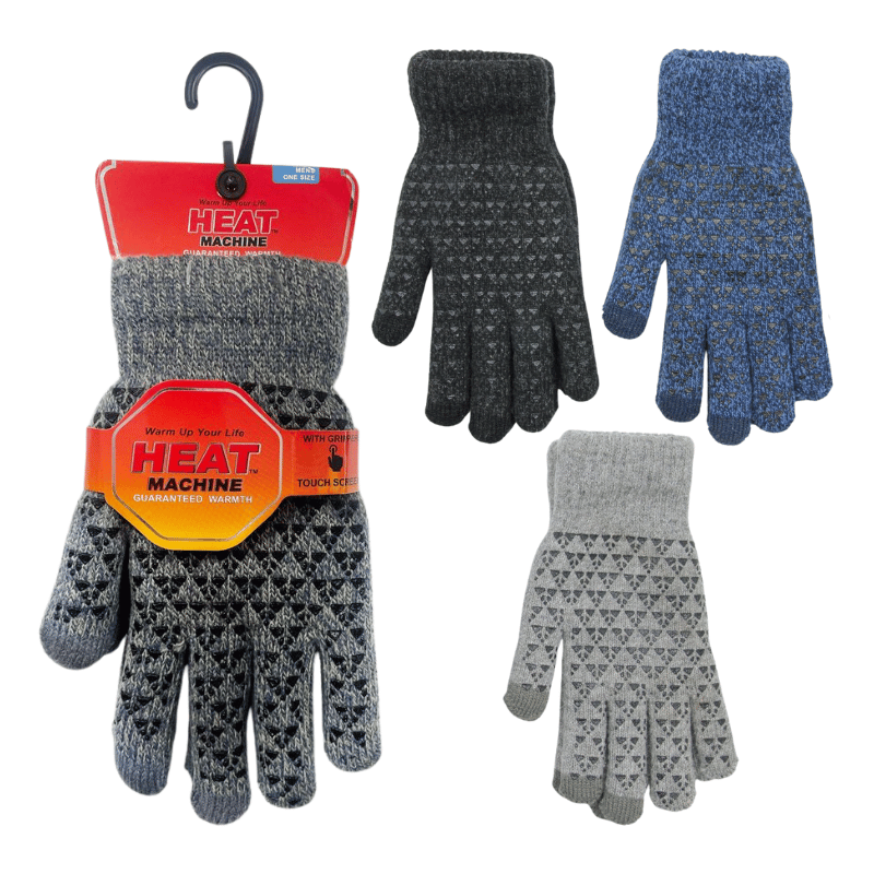 Mens Heat Machine Thermal Knitted Gripper Gloves