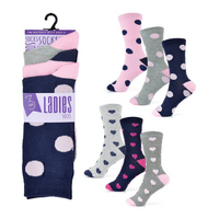 Ladies 3 Pack Spot/Heart Design Socks