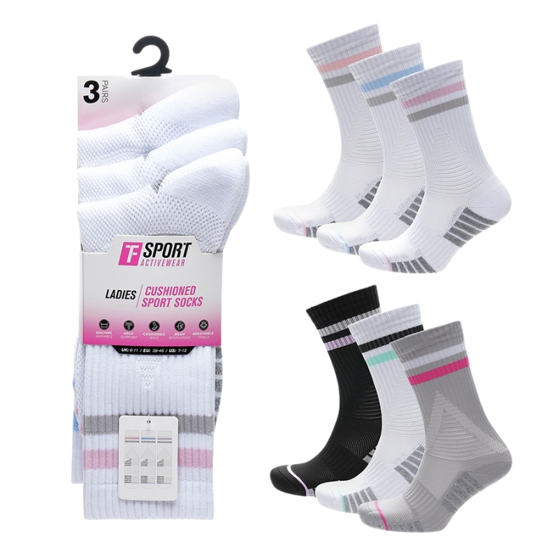 Ladies 3 Pack Half Terry Sports Socks
