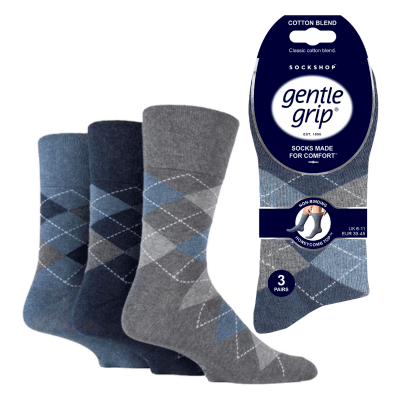 Mens Gentle Grip Socks Argyle Blue/Gray