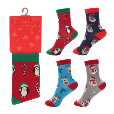 Childrens Christmas Socks Cotton Rich Mixed Designs