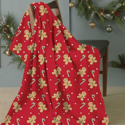 Warm Wishes Gingerbread Design Fleece Blanket Throw