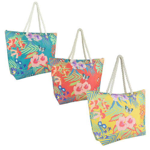 Floral Bird Print Canvas Beach Bag | Wholesale Bags | Wholesale Beach ...