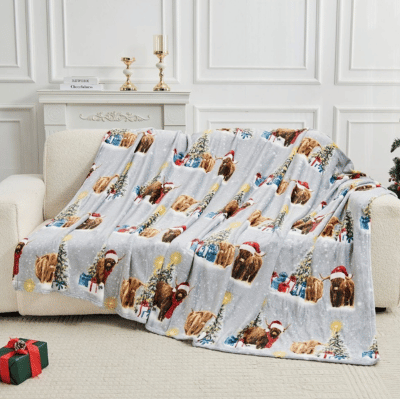 Christmas Design Flannel Throw - Herbie The Highland Cow 230x230cm