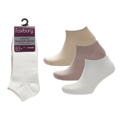 Ladies 3 Pack Cream - Drop Needle Trainer Socks