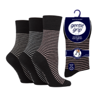 Ladies Gentle Grip Fine Stripe Black Socks