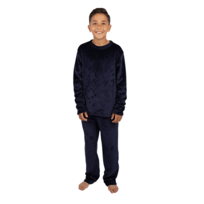 Boys Clip Stripe Micro Fleece Lounge Set - Navy
