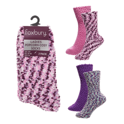 Ladies Popcorn 2 Pack Slipper Socks