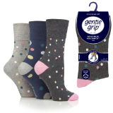 Ladies Gentle Grip Socks Speckled Teal Grey