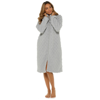 Ladies Diamond Quilted Zip Through Robe Grey