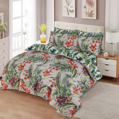 Super Soft Printed Duvet Set Tropical Grey