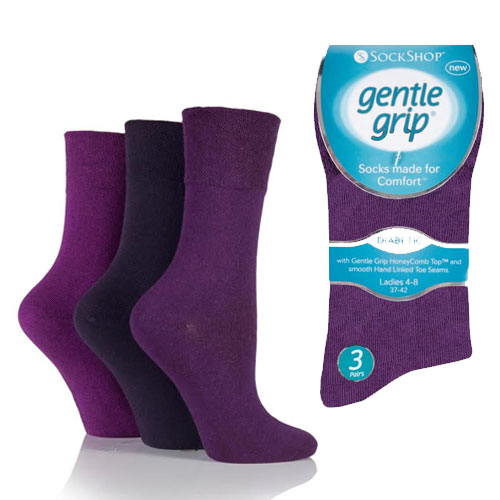 Ladies Diabetic Gentle Grip Socks Purple