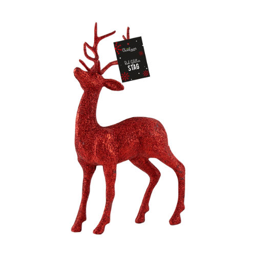 Red Glittered Stag Christmas Decoration
