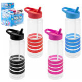 Colour Strip Drinks Bottle With Built In Straw Top