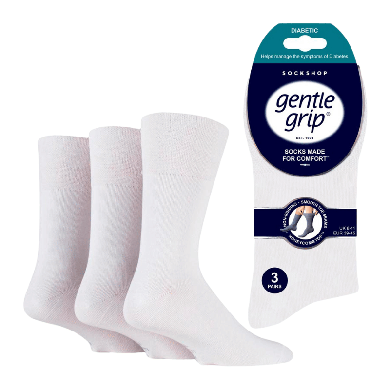 Mens Diabetic Gentle Grip Socks White