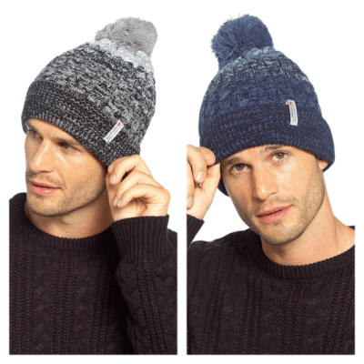 Mens Thinsulate Twist Yarn Beanie Hat With Bobble