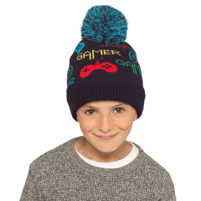 Boys Game Print Jacquard Hat With Bobble