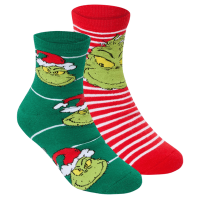 Kids 2 Pack Official Grinch Boxed Terry Slipper Socks With Grip