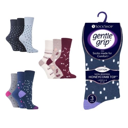 Ladies Gentle Grips Socks Patterned Bulk Buy