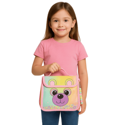 Novelty Teddy Bear Foldable Insulated Lunch Bag With Detachable Charm Keyring