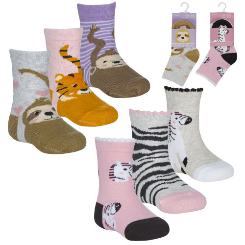 Baby Girls 3 Pack Animal Socks