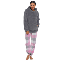 Ladies Sherpa Cross Funnel Neck Top Pink with Pocket Grey