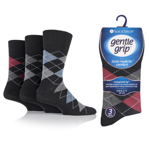 Mens Honeycomb Top Gentle Grip Socks Argyle