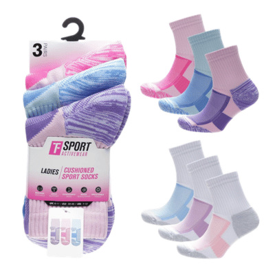 Ladies 3 Pack Half Terry Calf Length Sports Socks
