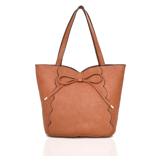 Bow Detail Tote Bag Tan Wholesale Bags & Purses Wholesale Purses