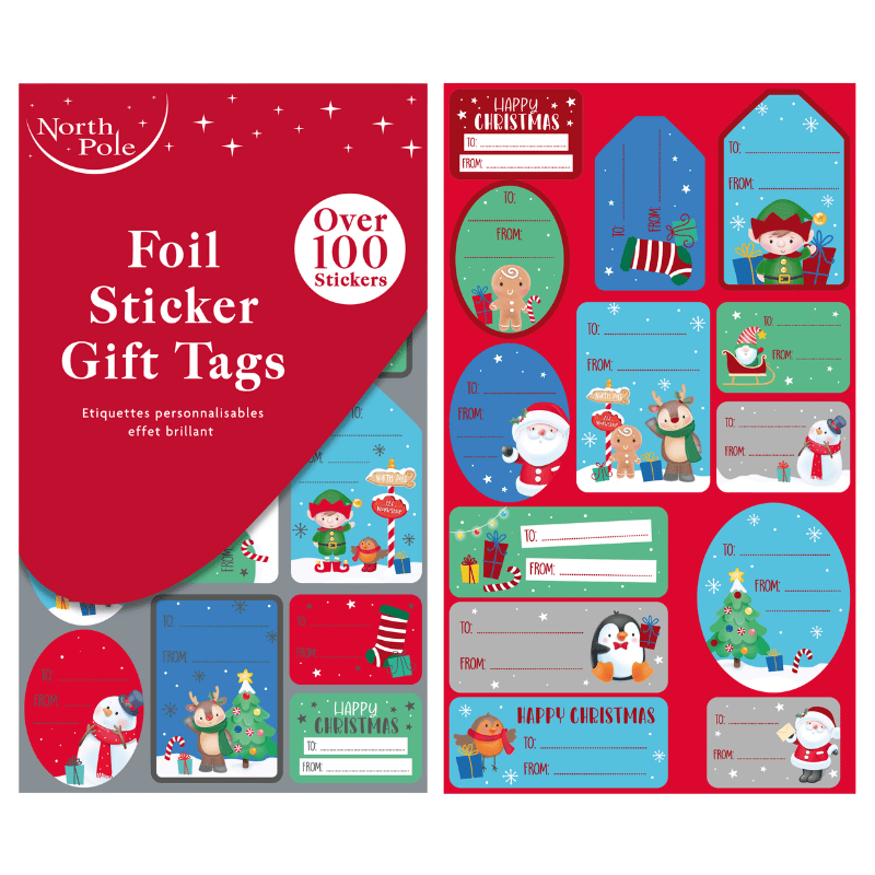 Cute Foil Sticker Christmas Gift Tags - 100 Pack
