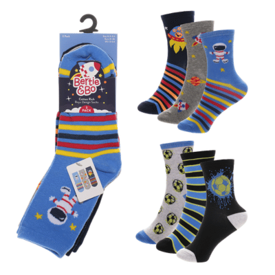 Boys 3 Pack Football/Aerospace Design Socks