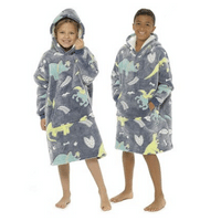 Kids Glow In The Dark Hooded Sherpa Dinosaur Blanket
