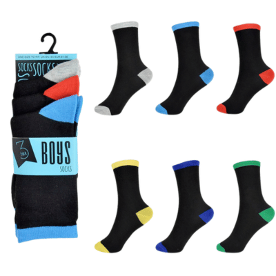Boys 3 Pack Contrast Heel Toe Socks