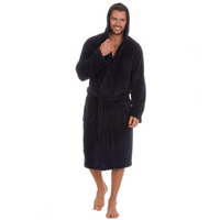 Mens Hooded Coral Fleece Gown Navy